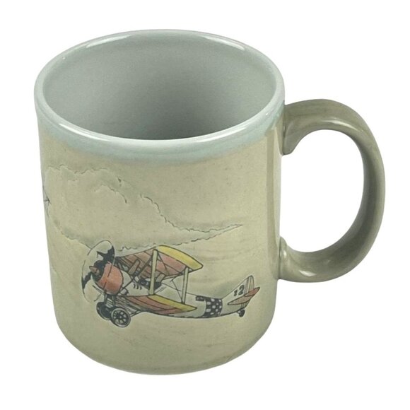 Vintage 70s Otagiri‎ Japan Mug Airplane Bi-Plane Hand-Painted Embossed Coffee - Picture 1 of 4